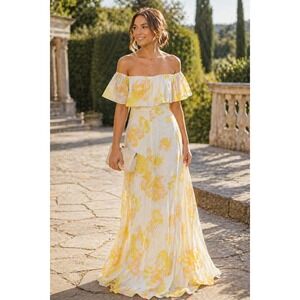 Amanda Uprichard 100% Silk White Yellow Floral Maxi Dress Sz L Whimsical Wedding